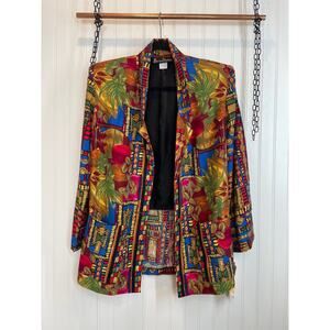 NWT Vintage Barrie Stephens Womens Multicolor Print Open Blazer Career Size 6